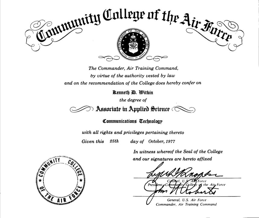 Community College of the Air Force Diploma 25 October 1977
