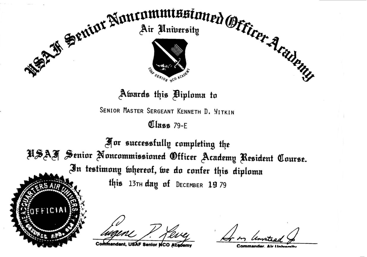 December 1979 
Senior NCO Academy Graduation Certificate